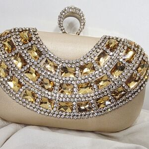 Lulu Townsend Gold Crystal Embellished Clutch